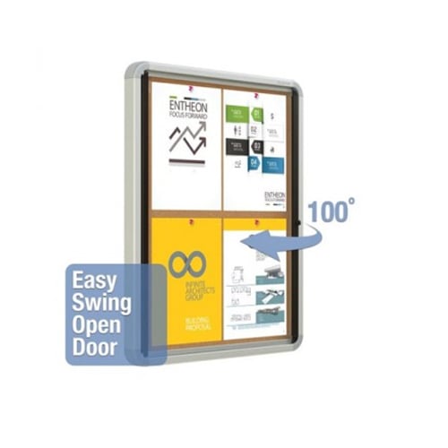 Quartet Contemporary Indoor Enclosed Cork Bulletin Board with Swing Door