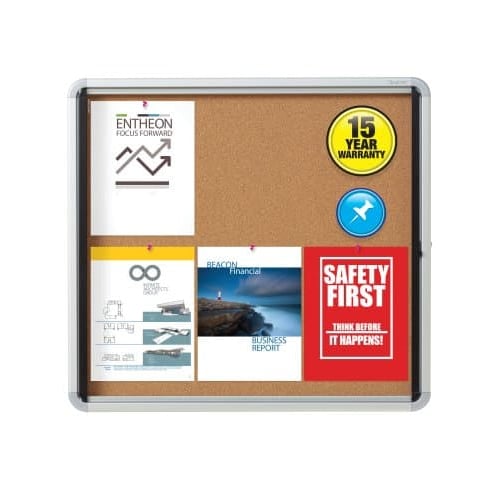 Quartet Contemporary Indoor Enclosed Cork Bulletin Board with Swing Door