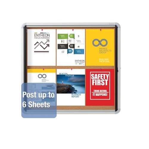 Quartet Contemporary Indoor Enclosed Cork Bulletin Board with Swing Door