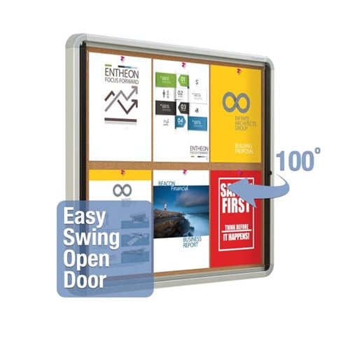 Quartet Contemporary 30" x 27" Indoor Enclosed Cork Bulletin Board with Swing Door - QRT-EIHC2730