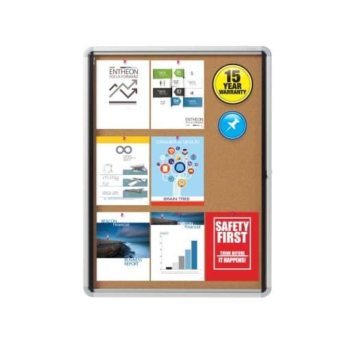 Quartet Contemporary 30" x 39" Indoor Enclosed Cork Bulletin Board with Swing Door - QRT-EIHC3930