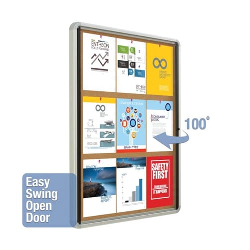 Quartet Contemporary 30" x 39" Indoor Enclosed Cork Bulletin Board with Swing Door - QRT-EIHC3930