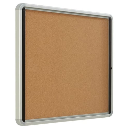 Quartet Contemporary 30" x 27" Indoor Enclosed Cork Bulletin Board with Swing Door - QRT-EIHC2730