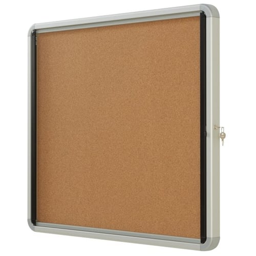 Quartet Contemporary 30" x 27" Indoor Enclosed Cork Bulletin Board with Swing Door - QRT-EIHC2730