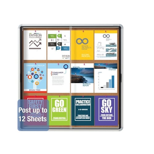 Quartet Contemporary 56" x39" Indoor Enclosed Cork Bulletin Board with 2 Sliding Doors - QRT-EISC3956