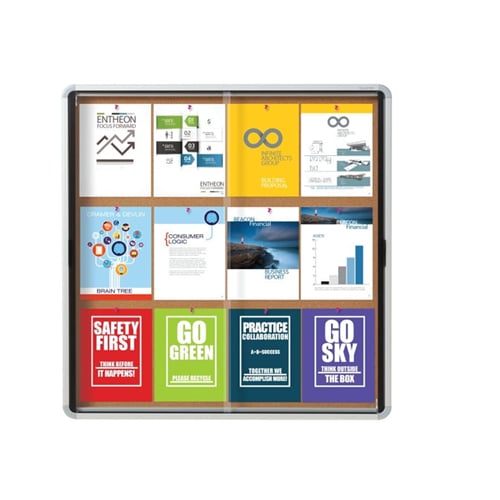 Quartet Contemporary 38" x 39" Indoor Enclosed Cork Bulletin Board with 2 Sliding Doors - QRT-EISC3938
