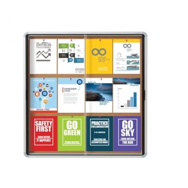Quartet Contemporary Indoor Enclosed Cork Bulletin Board with 2 Sliding Door