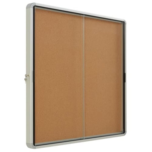 Quartet Contemporary 38" x 39" Indoor Enclosed Cork Bulletin Board with 2 Sliding Doors - QRT-EISC3938