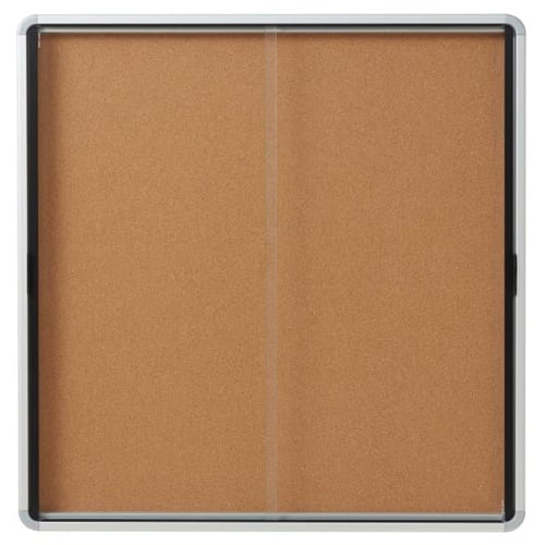 Quartet Contemporary 38" x 39" Indoor Enclosed Cork Bulletin Board with 2 Sliding Doors - QRT-EISC3938