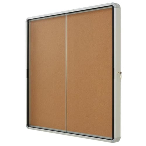 Quartet Contemporary 38" x 39" Indoor Enclosed Cork Bulletin Board with 2 Sliding Doors - QRT-EISC3938