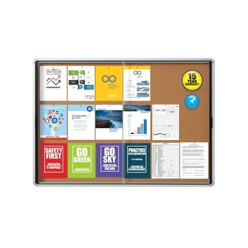 Quartet Contemporary Indoor Enclosed Cork Bulletin Board with 2 Sliding Door