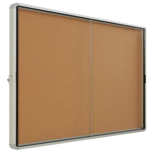 Quartet Contemporary 56" x39" Indoor Enclosed Cork Bulletin Board with 2 Sliding Doors - QRT-EISC3956