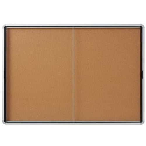 Quartet Contemporary 56" x39" Indoor Enclosed Cork Bulletin Board with 2 Sliding Doors - QRT-EISC3956