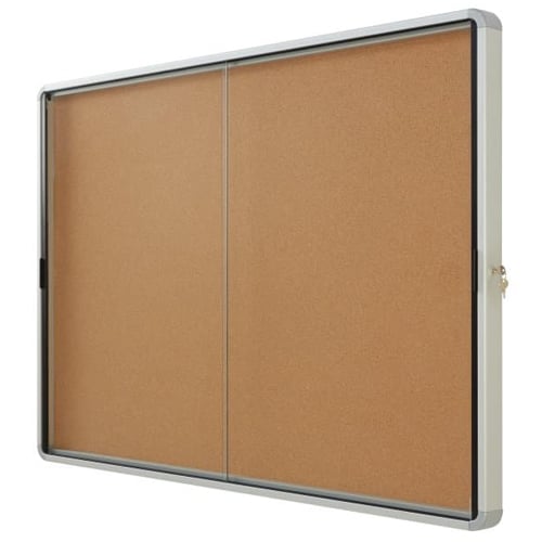 Quartet Contemporary 56" x39" Indoor Enclosed Cork Bulletin Board with 2 Sliding Doors - QRT-EISC3956