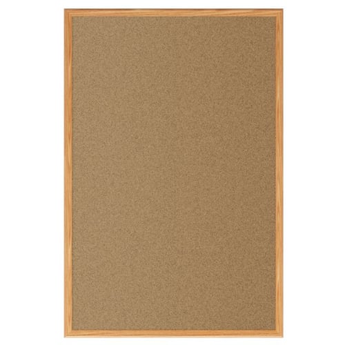 Quartet Economy 3' x 2' Cork Bulletin Board with Oak Finish Frame - 85366