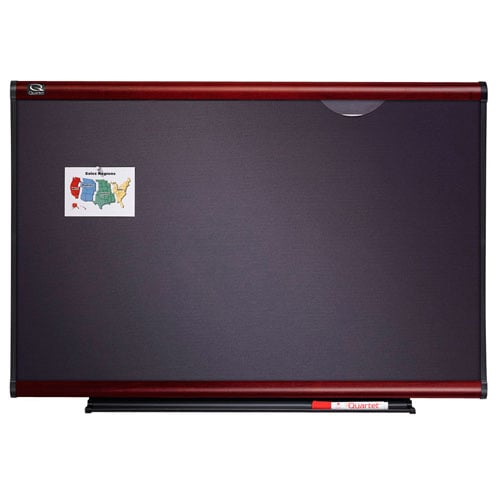 Quartet Connectable Modular Grey Mesh Fabric Bulletin Board with Mahogany Frame