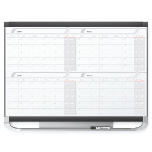 Quartet Prestige 2 3' x 2' Magnetic 4 Month White Board Calendar Black Frame - 4MCP23P2