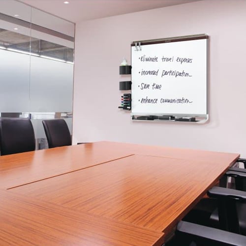Quartet Prestige 2 4' x 3' Magnetic Steel White Board Mahogany Frame - TEM544M