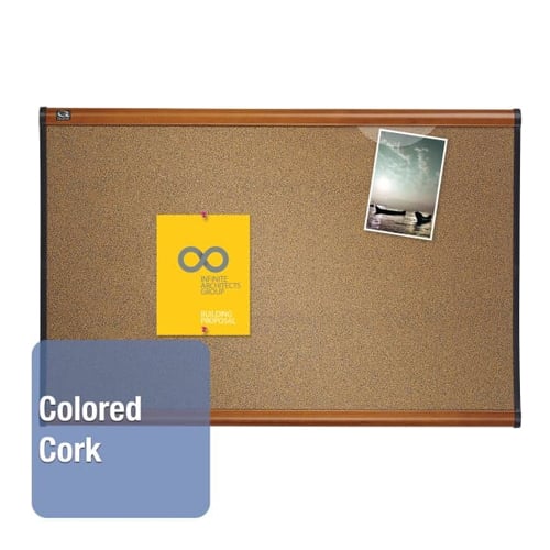 Quartet Prestige 36" x 24" Colored Cork Bulletin Board with Light Cherry Frame - B243LC
