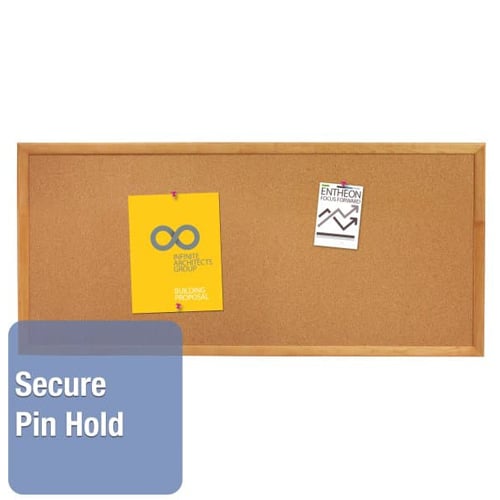 Quartet 12" x 36" Standard Cork Bulletin Board with Oak Frame - 300