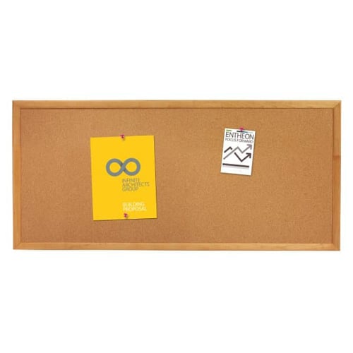 Quartet 12" x 36" Standard Cork Bulletin Board with Oak Frame - 300