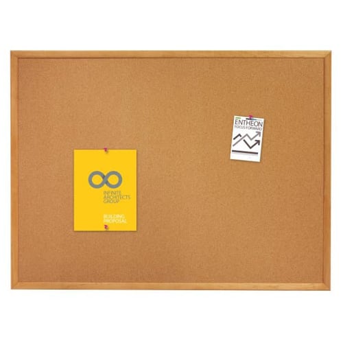 Quartet 24" x 18" Standard Cork Bulletin Board with Oak Frame - 301