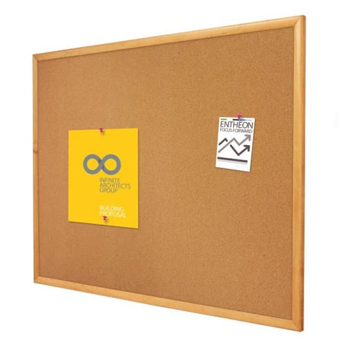 Quartet 24" x 18" Standard Cork Bulletin Board with Oak Frame - 301