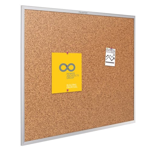 Quartet Standard 60" x 34" Natural Cork Bulletin Board with Silver Frame - 2305