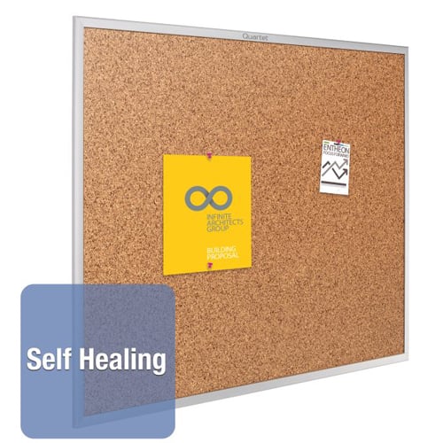 Quartet Standard 72" x 46" Natural Cork Bulletin Board with Silver Frame - 2307