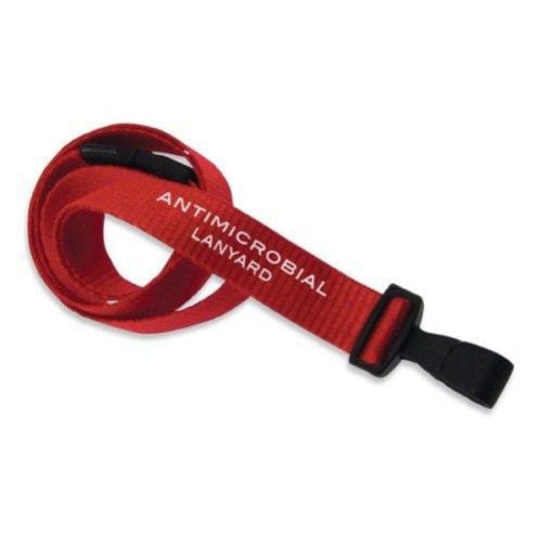 Red Anti-Microbial Break-Away Lanyard with Plastic Hook - 100pk