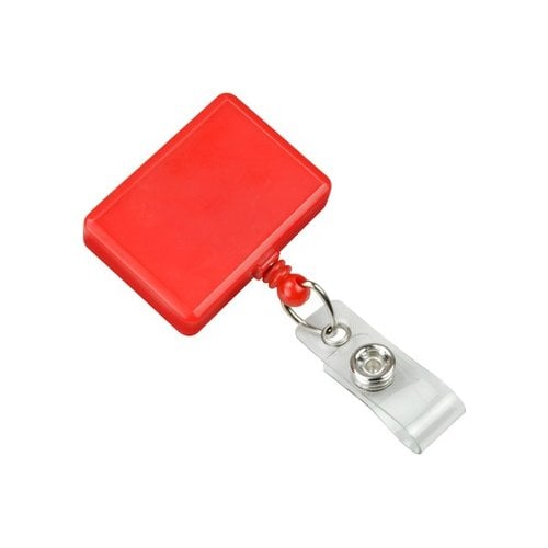 Red Rectangle Badge Reel With Swivel Clip and Clear Vinyl Strap - 25pk