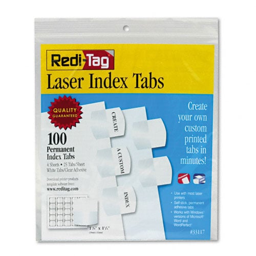 Redi-Tag White Laser Printable Index Tabs - 100pk