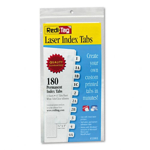 Redi-Tag White 7/16" Laser Printable Index Tabs - 1pk (180 Tabs/Pack)