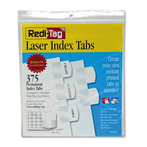 Redi-Tag White Laser Printable Index Tabs - 1pk (375 Tabs/Pack)