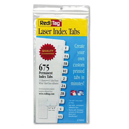 Redi-Tag White 7/16" Laser Printable Index Tabs - 1pk (675 Tabs/Pack)