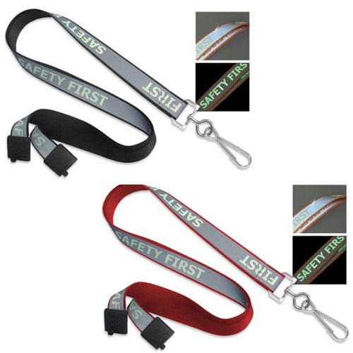 Reflective Lanyard with Safety First Luminescent Imprint and Nickel-Plated Steel Swivel Hook - 100pk