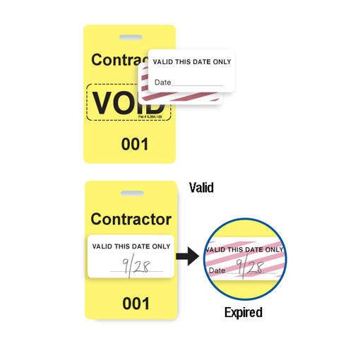 Reusable Yellow Plastic VOIDbadge - Contractor 301-400 - 100pk