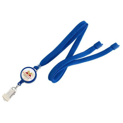 Royal Blue Breakaway Lanyard with Badge Reel and Card Clamp - 3/8" - 100pk
