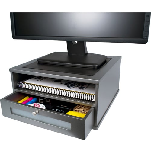 Victor Monitor Riser with Shelf and Drawer (Classic Silver) - S1175