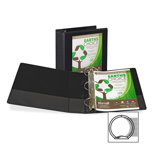 Samsill 4" Black Earth's Choice Insertable Round Ring View Binder - 6pk