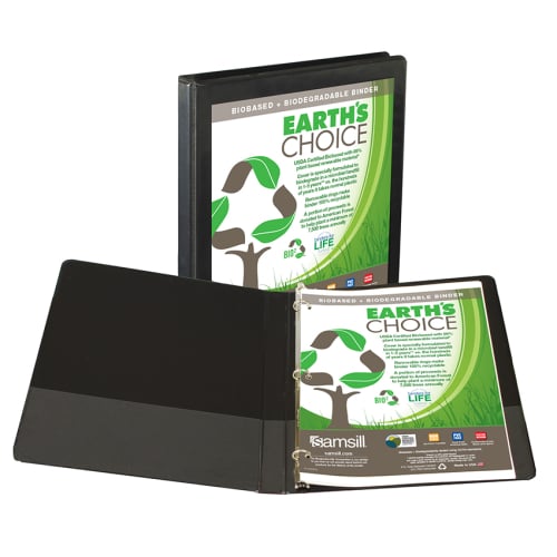Samsill 1/2" Black Earth's Choice Insertable Round Ring View Binder - 12pk