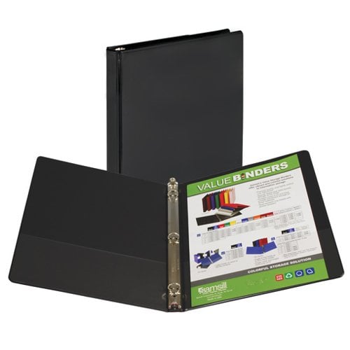 Samsill 1/2" Black Insertable Locking Round Ring View Binder - 12pk
