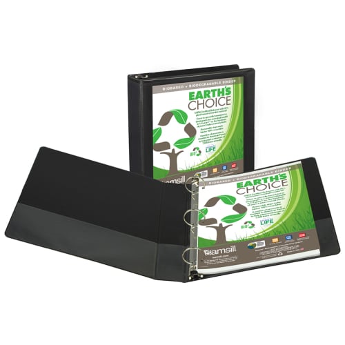 Samsill 1.5" Black Earth's Choice Insertable Round Ring View Binder - 12pk