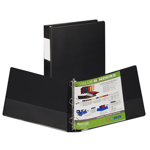 Samsill 1.5" Black Value Plus Round Ring Binder w/ Label Holder - 12pk
