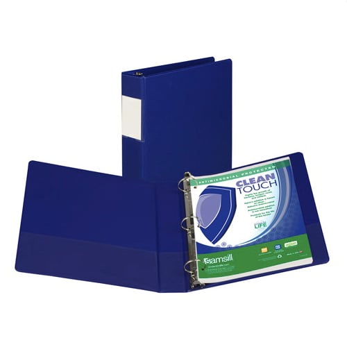 Samsill 1.5" Dark Blue Clean Touch Antimicrobial RR Binder- 12pk