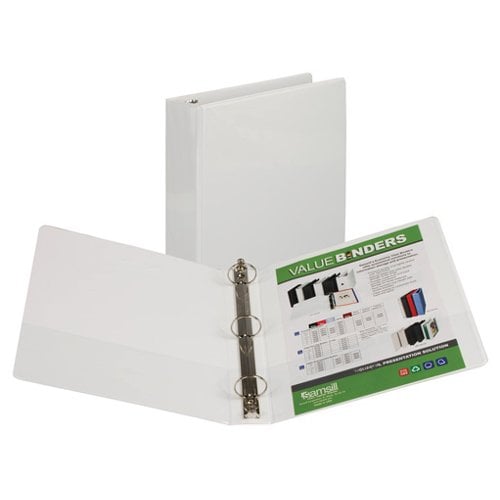 Samsill 1.5" White Insertable Locking Round Ring View Binder - 12pk