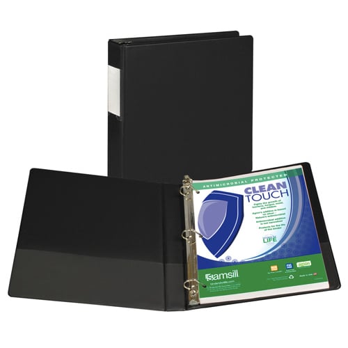 Samsill 1" Black Clean Touch Antimicrobial D-Ring Binder - 12pk