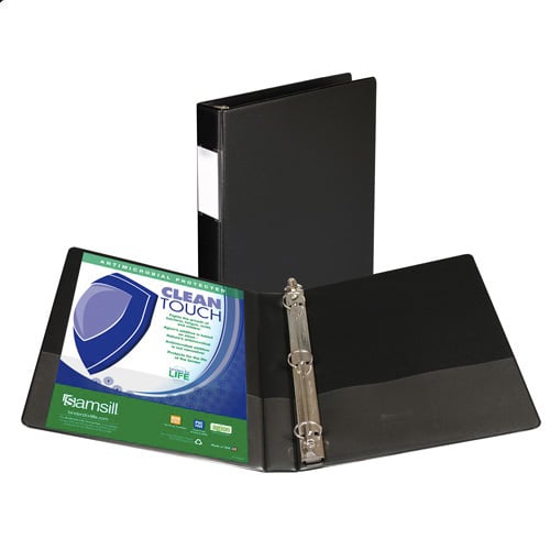 Samsill 1" Black Clean Touch Antimicrobial Round Ring Binder - 12pk