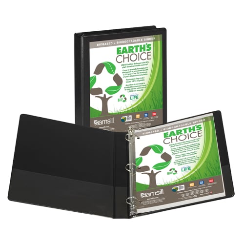 Samsill 1" Black Earth's Choice Biodegradable D-Ring View Binder - 12pk