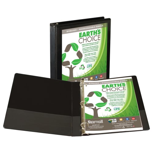 Samsill 1" Black Earth's Choice Insertable Round Ring View Binder - 12pk